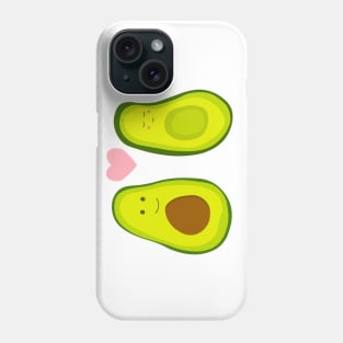 Couple avocado in love . Two avocado halves with heart, St. Valentine's day Phone Case