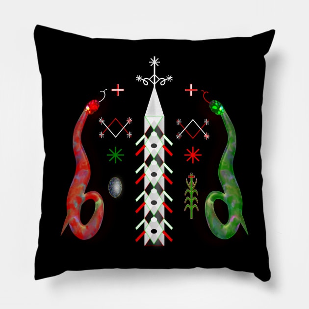 Damballah Aida Wedo Red Green Serpents Voodoo Veve Pillow by geodesyn