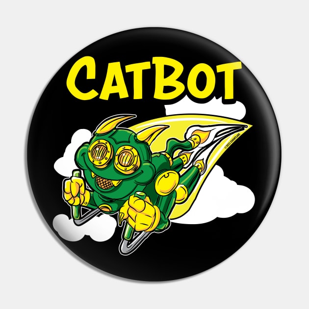 Cat Bot rocketing through the sky Pin by eShirtLabs