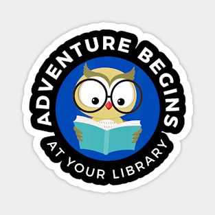 Adventure Begins Here Summer Reading 2024- Owl reading Magnet