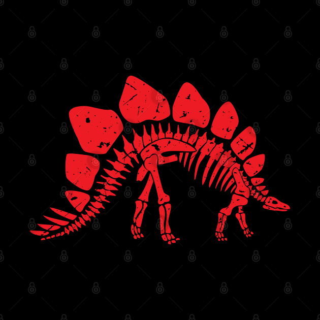 Red Distressed Stegosaurus Fossil Skeleton by Elvdant