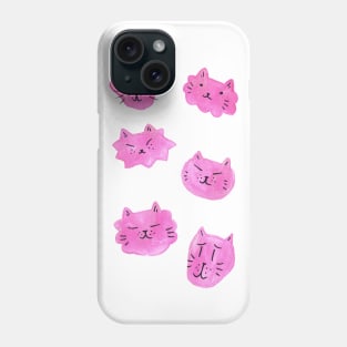 Pink Watercolor Kitty Faces Phone Case