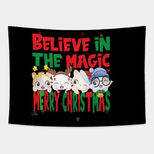 Cute Cats Kittens - Believe in the Magic Merry Christmas - Cat Lovers Xmas Secret Santa Tapestry