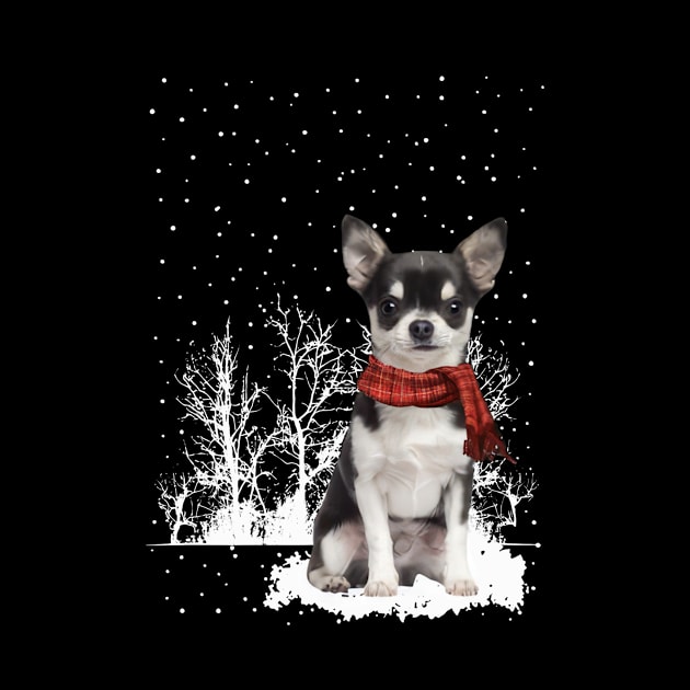 Christmas Chihuahua With Scarf In Winter Forest by Tagliarini Kristi