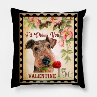 Airedale terrier Vintage Valentine Funny Dog With Rose Pillow