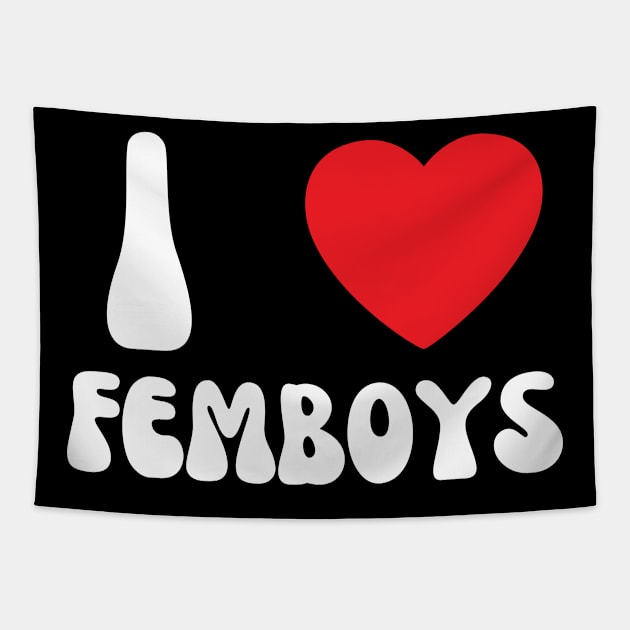 I Love Heart Femboys Yaoi Crossdressing Aesthetic Tapestry by BobaPenguin