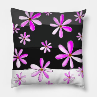 A Cascade of Daisies - Hand Drawn Design with Hot Pink Petals Pillow