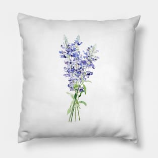 blue mealycup sage flowers bouquet watercolor Pillow