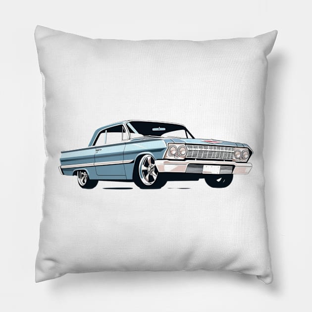 Blue Chevy Impala Pillow by Spearhead Ink