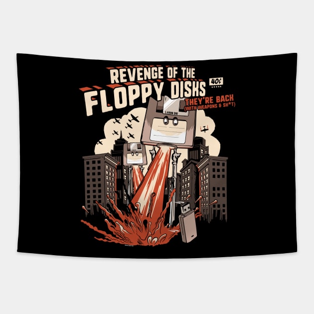 Revenge of the Floppy Disks Retro Tech Tapestry by NerdShizzle