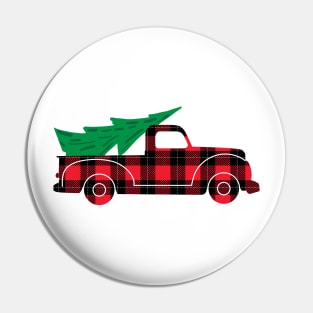 Christmas Plaid truck with tree Pin