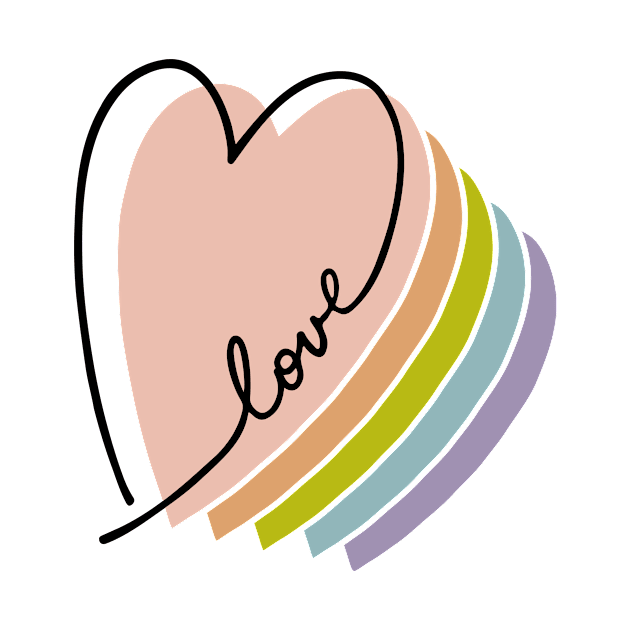 Boho Rainbow Heart Love Letters Line Art by B*Shoppe