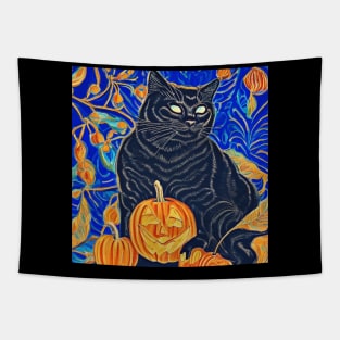 Retro Black Cat And Jack O Lantern Tapestry