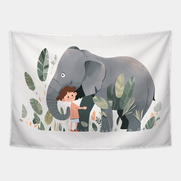 Cute Elephant Animal Loving Cuddle Embrace Children Kid Tenderness Tapestry by Cubebox