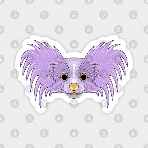 cute purple papillon dog face Magnet by dwalikur
