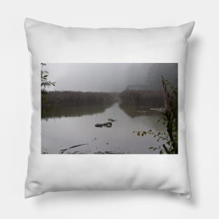 Autumn lake in the fog Pillow