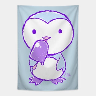 Crayon Penguin with Popsicle - Cute Kawaii Summer Simple Doodle Art Tapestry