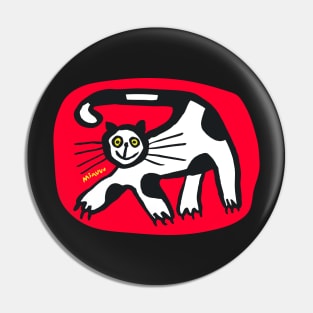 Happy Black and White Cat in Red Pin