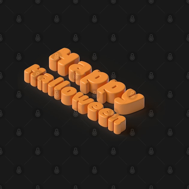 Happy Halloween 3D isometric orange text by 13Lines Art