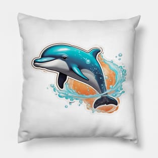 a cheerful dolphin leaping out of the water, surrounded by bubbles. Pillow