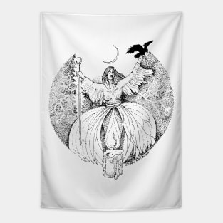 feminine spirit with candle and raven Tapestry