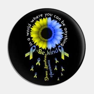 Down Syndrome Awareness Gift Women Ribbon Sunflower Be Kind Pin