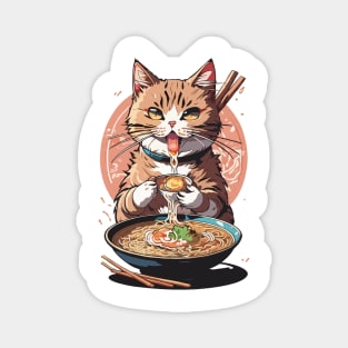 Drooling Cat Eating Ramen Magnet