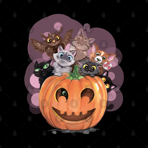 Happy Halloween Cute Animals and Pumpkin by KimLeex