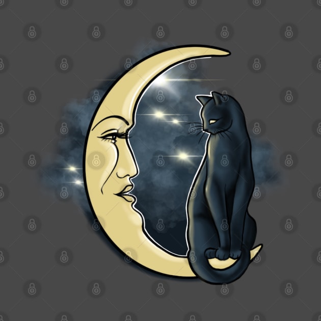 Cat on the moon by Huldra Tattoo