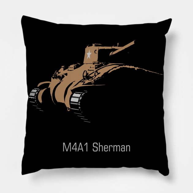 Silhouette of the US M4A1 Sherman tank Pillow by FAawRay