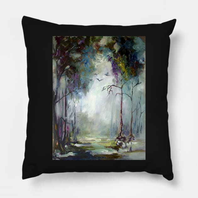 Wetland In The Mist Pillow by GinetteArt