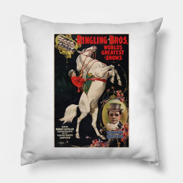 Ringling Bros Horse Circus Performances Stunt Advertisement Vintage Pillow by vintageposters