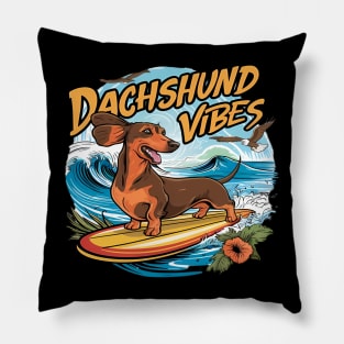 Dachshund Riding Surfboard Surfing Pillow