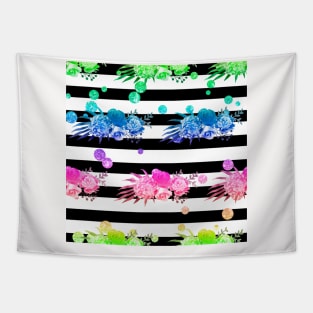 Neon Floral Neck Gator Black and White Stripe Tapestry