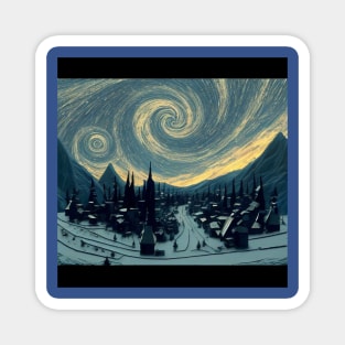 Starry Night Over Hogsmeade Village Magnet