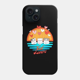 Cat Lovers, Cats with Hearts Sunset Background Phone Case