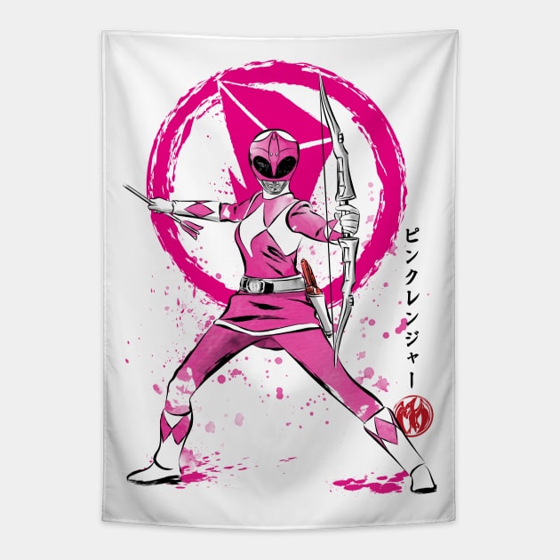 Pink Ranger sumi e Tapestry by DrMonekers