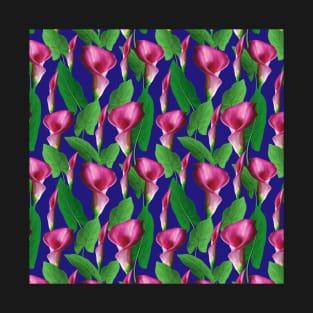 Watercolor Calla Lily Pattern On Blue Background T-Shirt