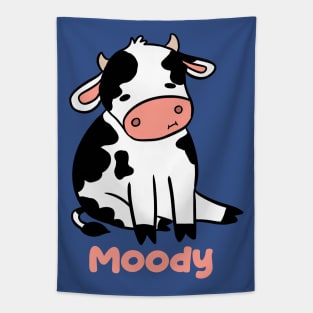 Moody a cute little funny cartoon cow Tapestry