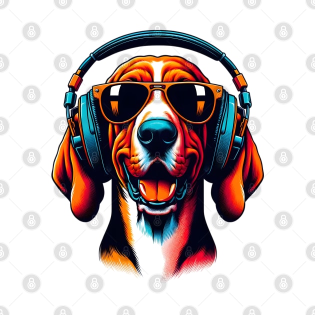 Smiling Redbone Coonhound DJ in Japanese Art Fusion by ArtRUs