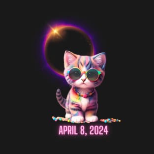 Solar Eclipse 2024 Cute Rainbow Kitty Cat Wearing Solar Eclipse Glasses T-Shirt