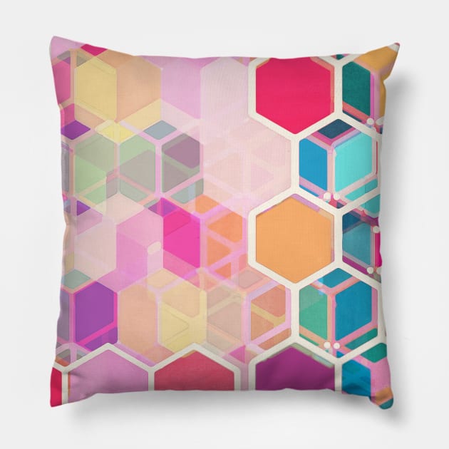 Rainbow Honeycomb - colorful hexagon pattern Pillow by micklyn