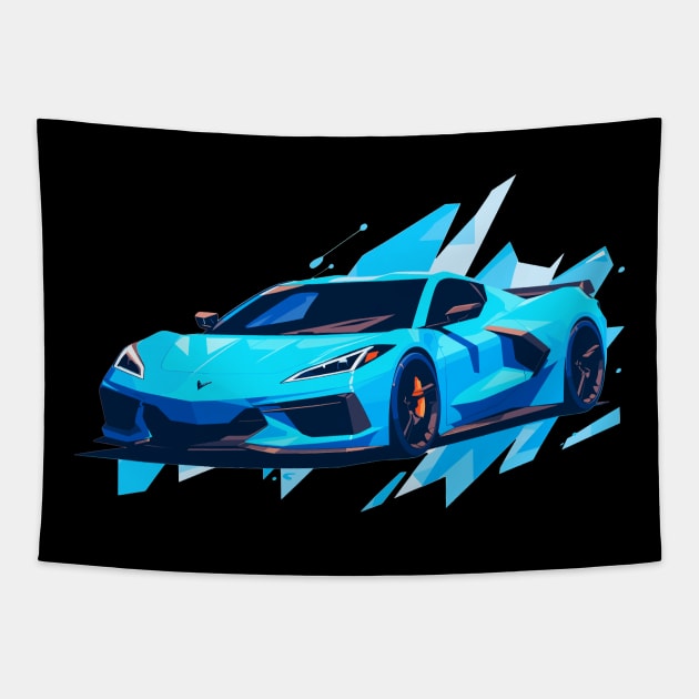 C8 Racing Rapid Blue sportscar retro design vintage style supercar Classic car vibes with a Rapid Blue C8 Retro flair for C8 enthusiasts Tapestry by Tees 4 Thee