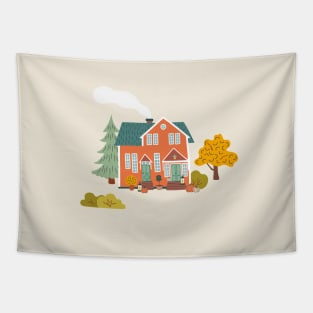 Countryside house surrounded by Autumn plants Tapestry