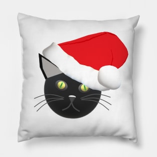 Christmas Kitty Cat Wearing a Santa Hat (White Background) Pillow