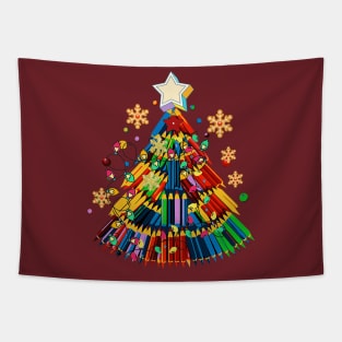 Teacher Crayon Christmas Tree Lights Student School Xmas Tapestry