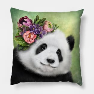 Pretty Flowery Panda Pillow