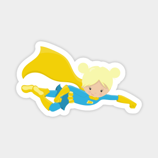 Superhero Girl, Blonde Hair, Hero, Yellow Cape Magnet