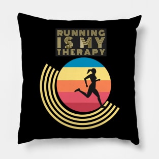 Running Is My Therapy Vintage Retro Motivation Pillow