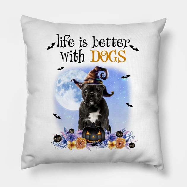 French Bulldog Witch Hat Life Is Better With Dogs Halloween Pillow by TATTOO project